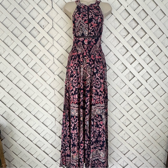 Jaase Dresses & Skirts - Anthro JAASE Halter Open Back Maxi Dress Floral Print Boho Festival size Small